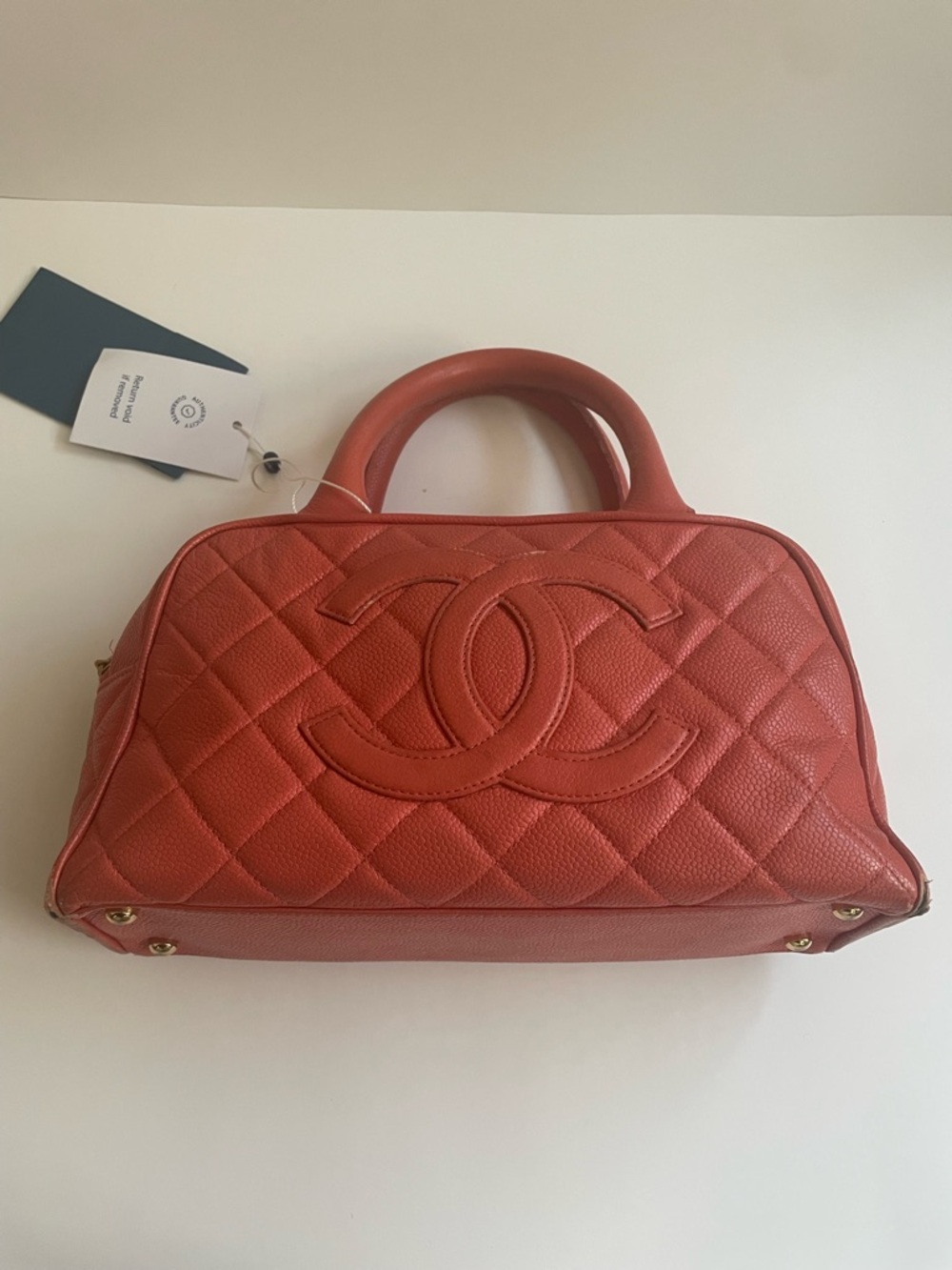 CHANEL Salmon Quilted Caviar Leather Top-Handle Bowling Bag